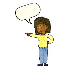 cartoon woman pointing with speech bubble N77