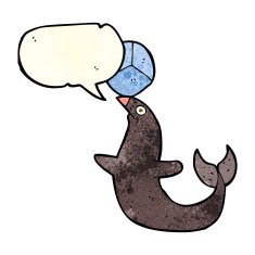 cartoon performing seal with speech bubble N4