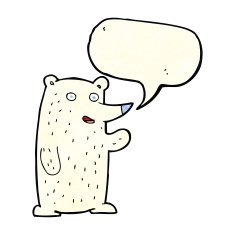 cartoon waving polar bear with speech bubble N18