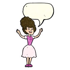 cartoon happy 1950's woman with speech bubble N3