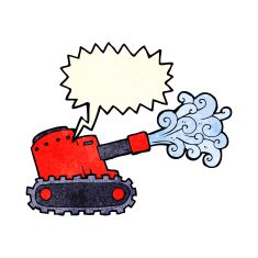 cartoon army tank with speech bubble N2