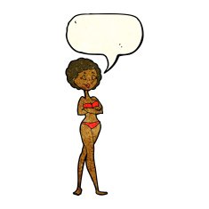 cartoon retro woman in bikini with speech bubble N2
