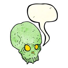 cartoon spooky skull with speech bubble N48
