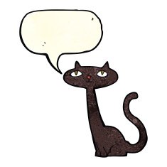 cartoon black cat with speech bubble N11