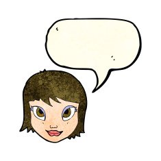 cartoon female face with speech bubble N50