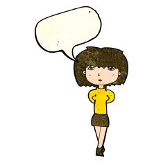 cartoon shy woman with speech bubble N20