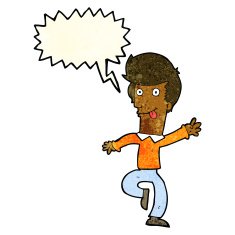 cartoon man dancing with speech bubble N2