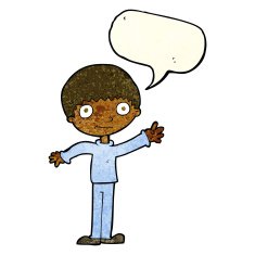 cartoon happy waving boy with speech bubble N7