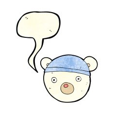 cartoon polar bear cub wearing hat with speech bubble N2