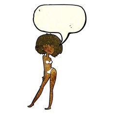 cartoon woman in bikini with speech bubble N16