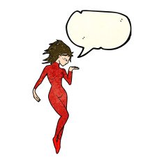 cartoon future space woman with speech bubble N4