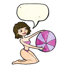 cartoon bikini girl with beach ball speech bubble N4