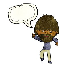 cartoon bearded man pointing and laughing with speech bubble N4