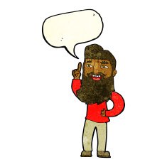 cartoon happy bearded man with idea speech bubble N4