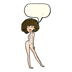 cartoon woman in bikini with speech bubble N17