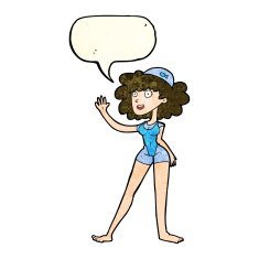 cartoon swimmer woman with speech bubble N4