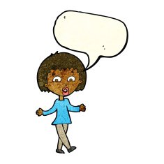 cartoon woman shrugging shoulders with speech bubble N175