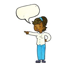 cartoon friendly woman pointing with speech bubble N4