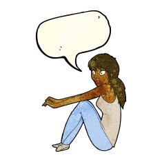 cartoon happy woman sitting with speech bubble N5