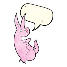 cue cartoon rabbit with speech bubble N3