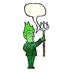 cartoon devil with pitchfork speech bubble N11