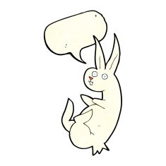 cue cartoon rabbit with speech bubble N4