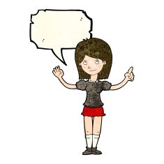 cartoon woman explaining idea with speech bubble N4