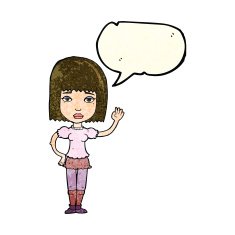 cartoon woman waving with speech bubble N114