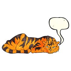 cartoon resting tiger with speech bubble N4