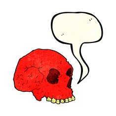 cartoon spooky skull with speech bubble N49