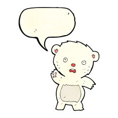 cartoon waving polar bear cub with speech bubble N12