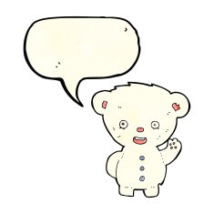 cartoon waving polar bear cub with speech bubble N13