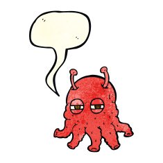 cartoon alien face with speech bubble N8