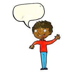 cartoon happy boy waving with speech bubble N6