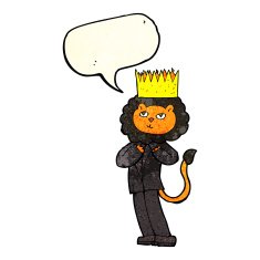 cartoon king of the beasts with speech bubble N2