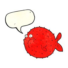 cartoon puffer fish with speech bubble N3