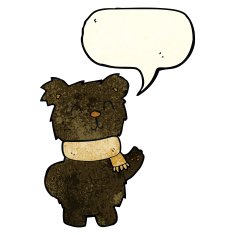 cartoon waving black bear with speech bubble N20