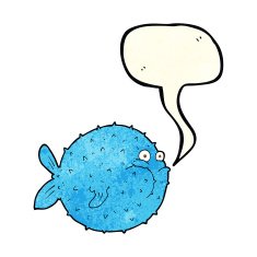 cartoon puffer fish with speech bubble N4