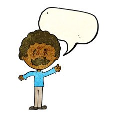 cartoon man with mustache waving speech bubble N10
