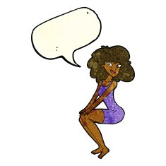 cartoon sitting woman in dress with speech bubble N3