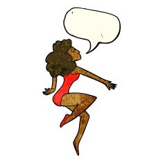 cartoon dancing woman with speech bubble N19