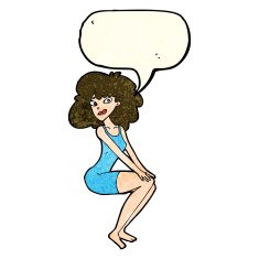 cartoon sitting woman in dress with speech bubble N4