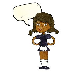 cartoon happy waitress woman with speech bubble N3