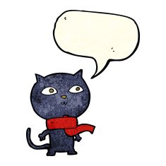 cartoon black cat wearing scarf with speech bubble N2