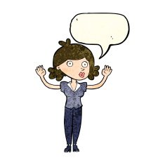 cartoon woman surrendering with speech bubble N3
