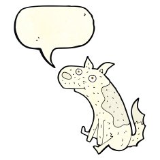 cartoon sitting dog with speech bubble N4