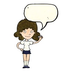 cartoon woman waving with speech bubble N116