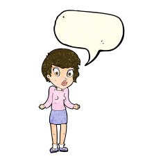 cartoon woman shrugging shoulders with speech bubble N177