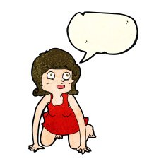 cartoon woman on all fours with speech bubble N8
