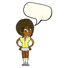 cartoon woman with hands on hips speech bubble N79